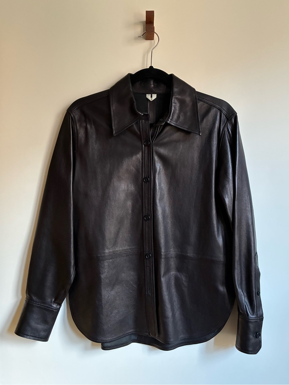 Arket Women’s Black Leather Shirt Jacket
